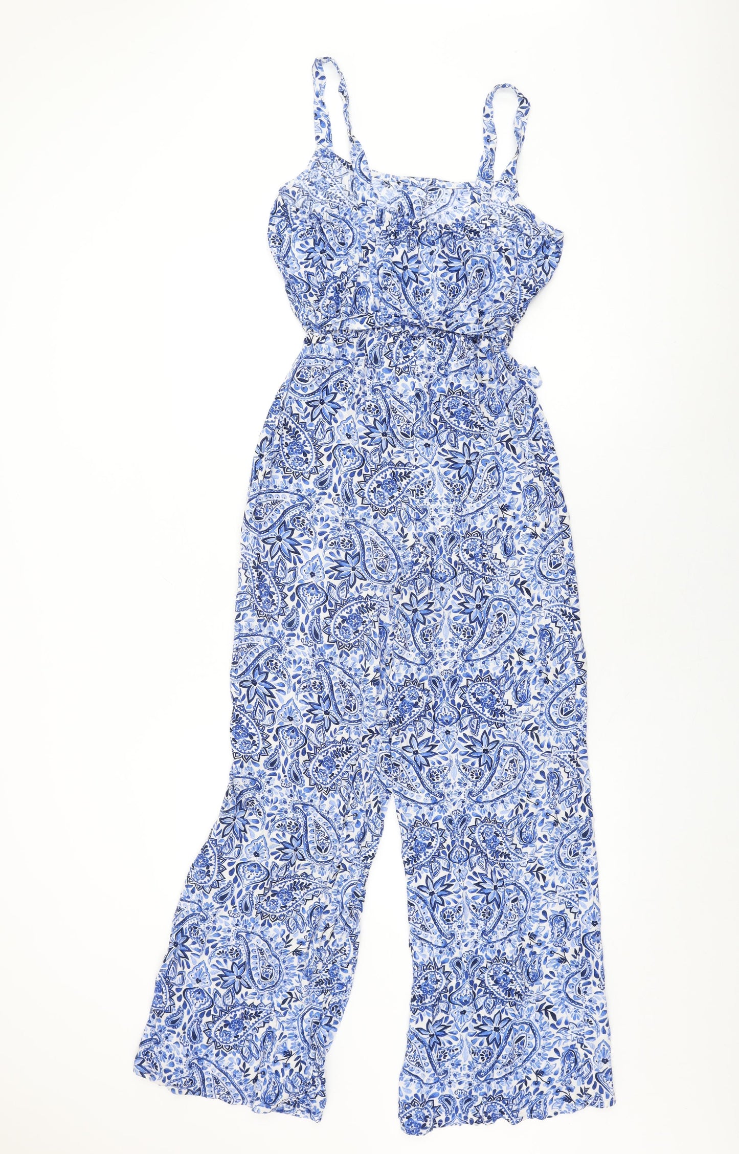 NEXT Womens Blue Floral Viscose Jumpsuit One-Piece Size 8 L29 in Button