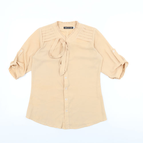 CMN Womens Beige Polyester Basic Button-Up Size M Round Neck