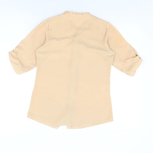 CMN Womens Beige Polyester Basic Button-Up Size M Round Neck