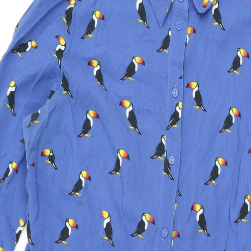 Sugarhill Womens Blue Geometric Viscose A-Line Size 14 Collared Button - Bird Print