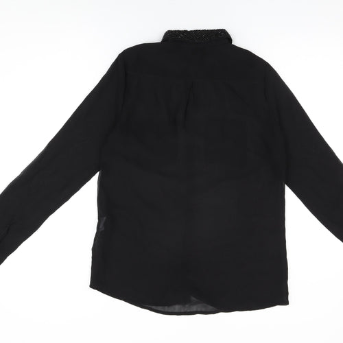 Stradivarius Womens Black Polyester Basic Button-Up Size M Collared - Beaded Collar