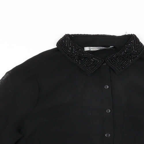 Stradivarius Womens Black Polyester Basic Button-Up Size M Collared - Beaded Collar