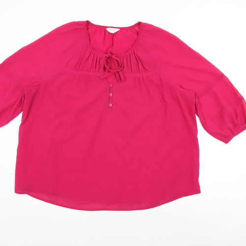 Per Una Womens Pink Polyester Basic Blouse Size 16 Round Neck