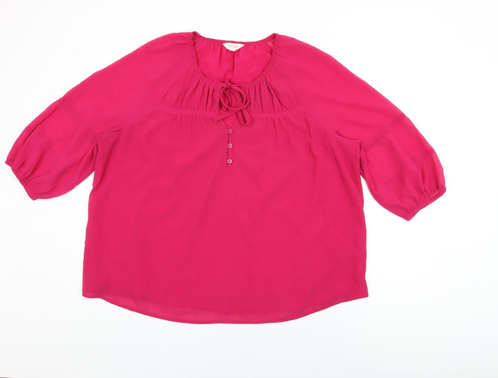 Per Una Womens Pink Polyester Basic Blouse Size 16 Round Neck