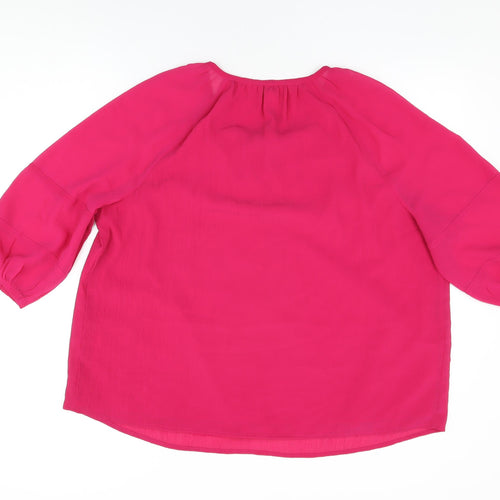 Per Una Womens Pink Polyester Basic Blouse Size 16 Round Neck