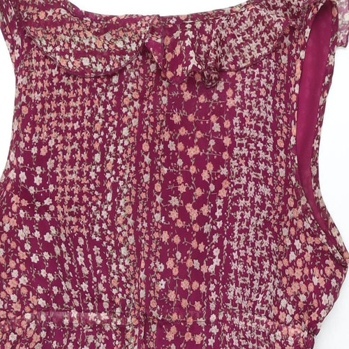 ASOS Womens Purple Floral Polyester Mini Size 14 V-Neck Button