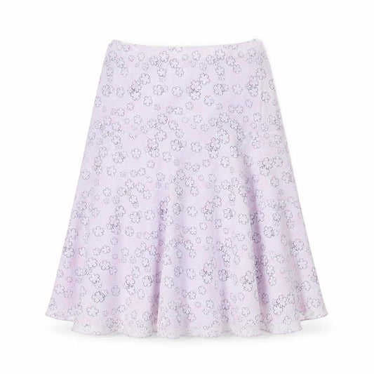Front view of AMARANTO women’s purple floral polyester swing skirt, size UK 12