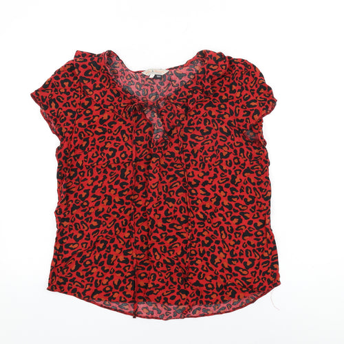 Dorothy Perkins Womens Red Animal Print Viscose Basic T-Shirt Size 14 V-Neck