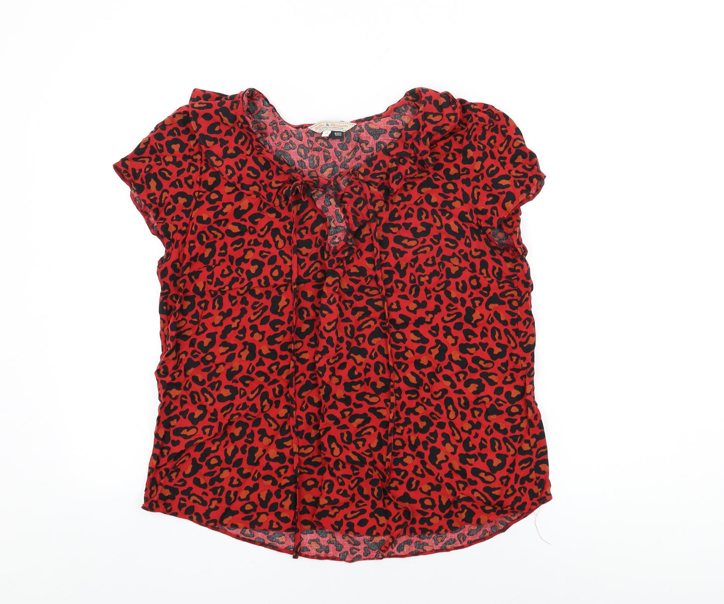 Dorothy Perkins Womens Red Animal Print Viscose Basic T-Shirt Size 14 V-Neck