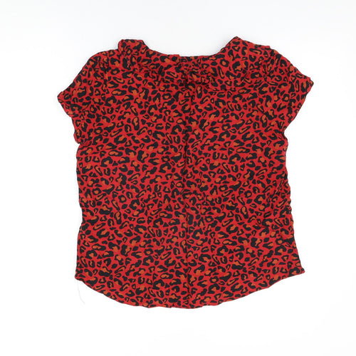 Dorothy Perkins Womens Red Animal Print Viscose Basic T-Shirt Size 14 V-Neck