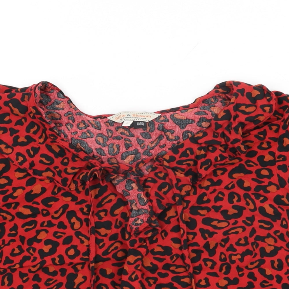 Dorothy Perkins Womens Red Animal Print Viscose Basic T-Shirt Size 14 V-Neck
