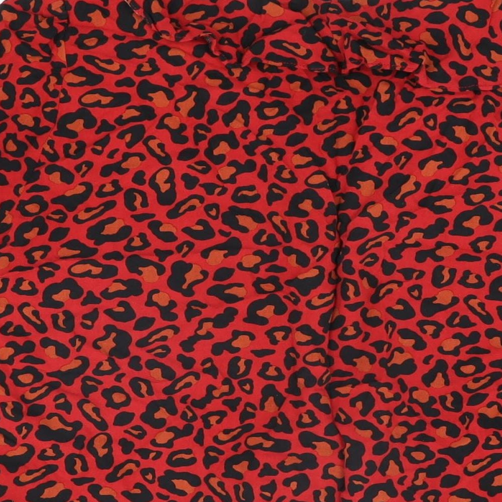 Dorothy Perkins Womens Red Animal Print Viscose Basic T-Shirt Size 14 V-Neck