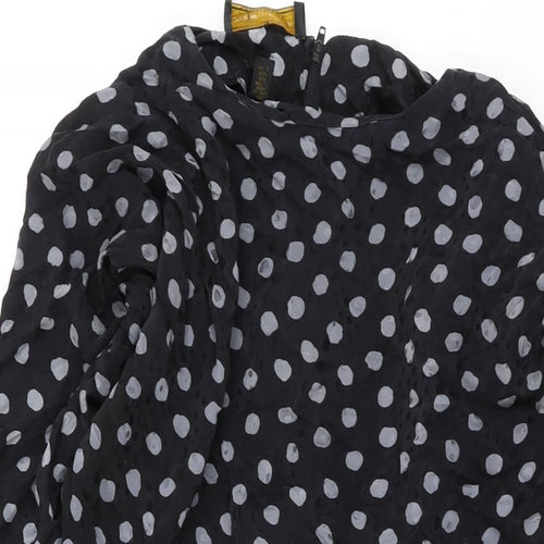 St.Gillian Womens Black Polka Dot Silk Shift Size 6 Round Neck Zip - Frill Detail