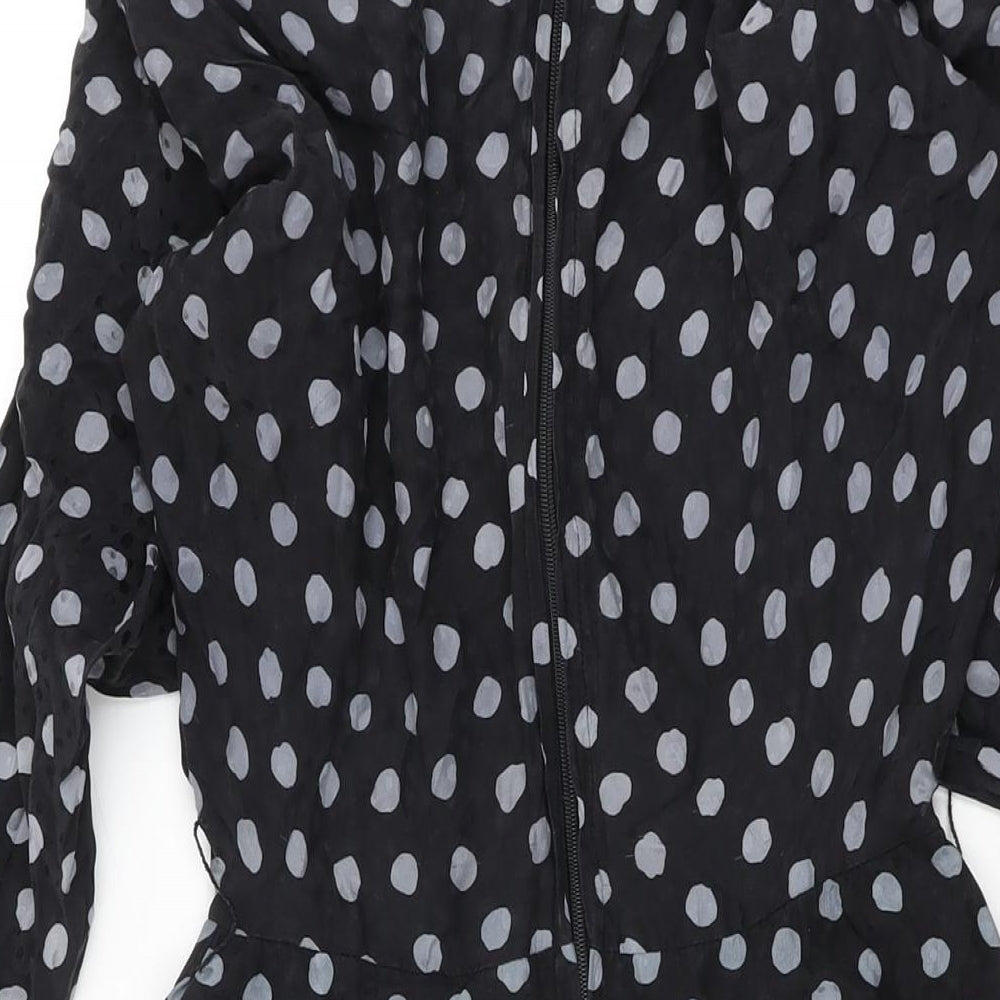 St.Gillian Womens Black Polka Dot Silk Shift Size 6 Round Neck Zip - Frill Detail