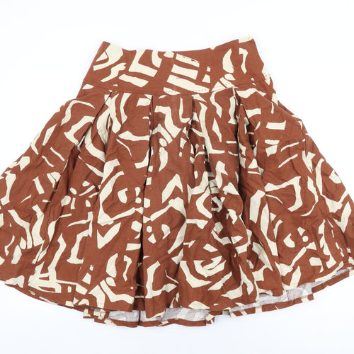 H&M Womens Brown Geometric Linen Swing Skirt Size 10 Zip