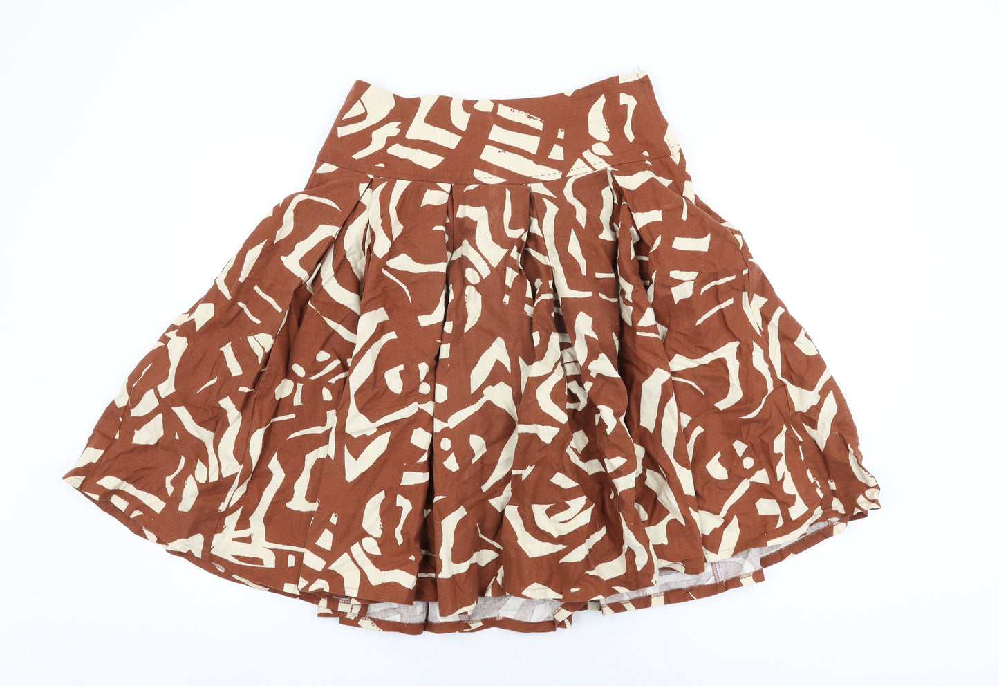 H&M Womens Brown Geometric Linen Swing Skirt Size 10 Zip