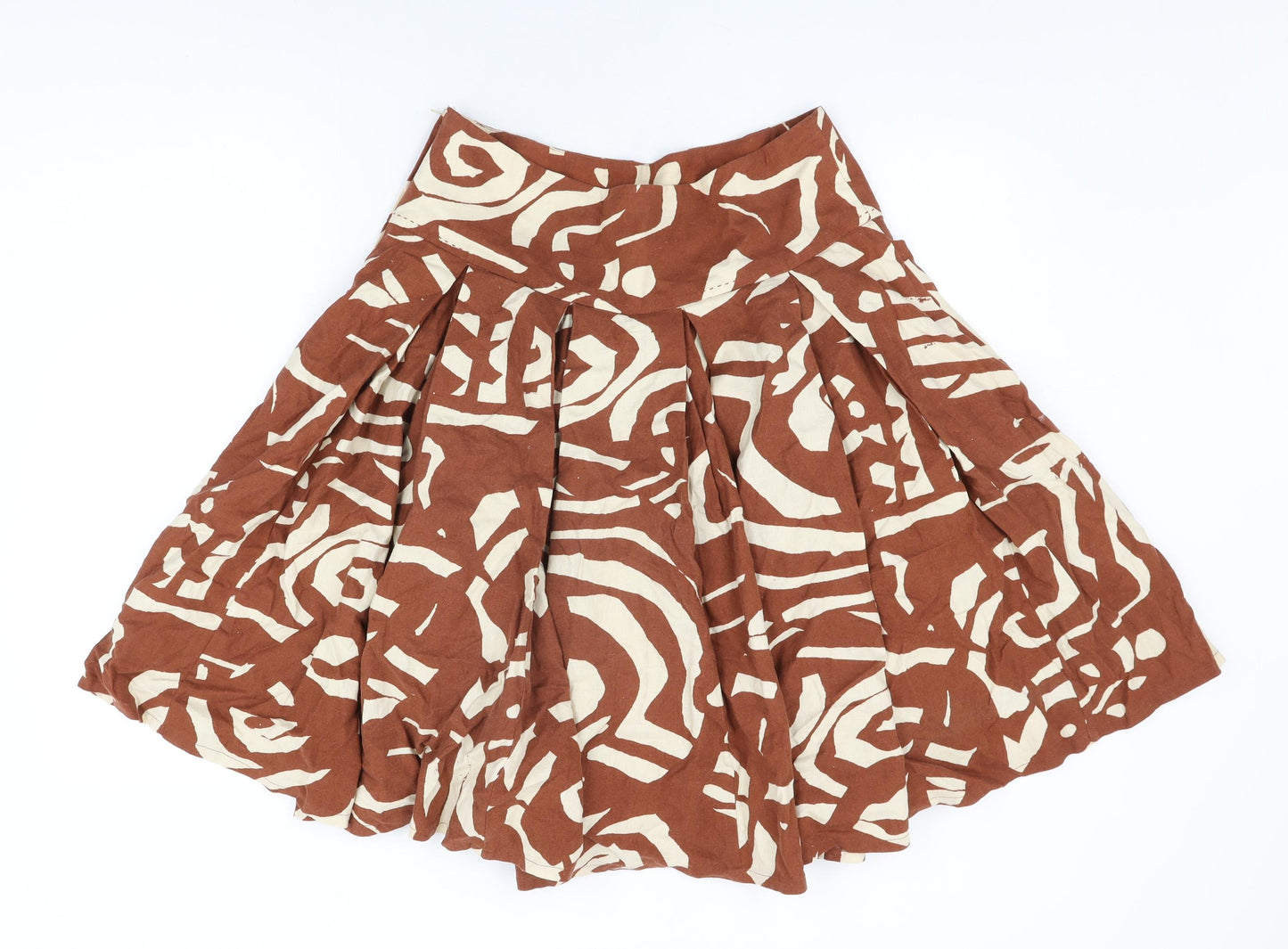 H&M Womens Brown Geometric Linen Swing Skirt Size 10 Zip