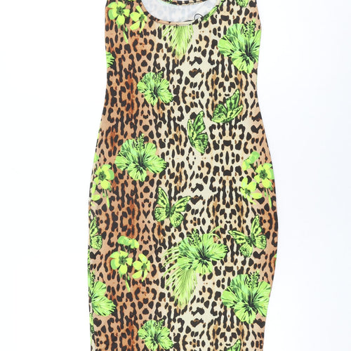 Missguided Womens Beige Animal Print Polyester Bodycon Size 8 Round Neck Pullover - Butterfly Print