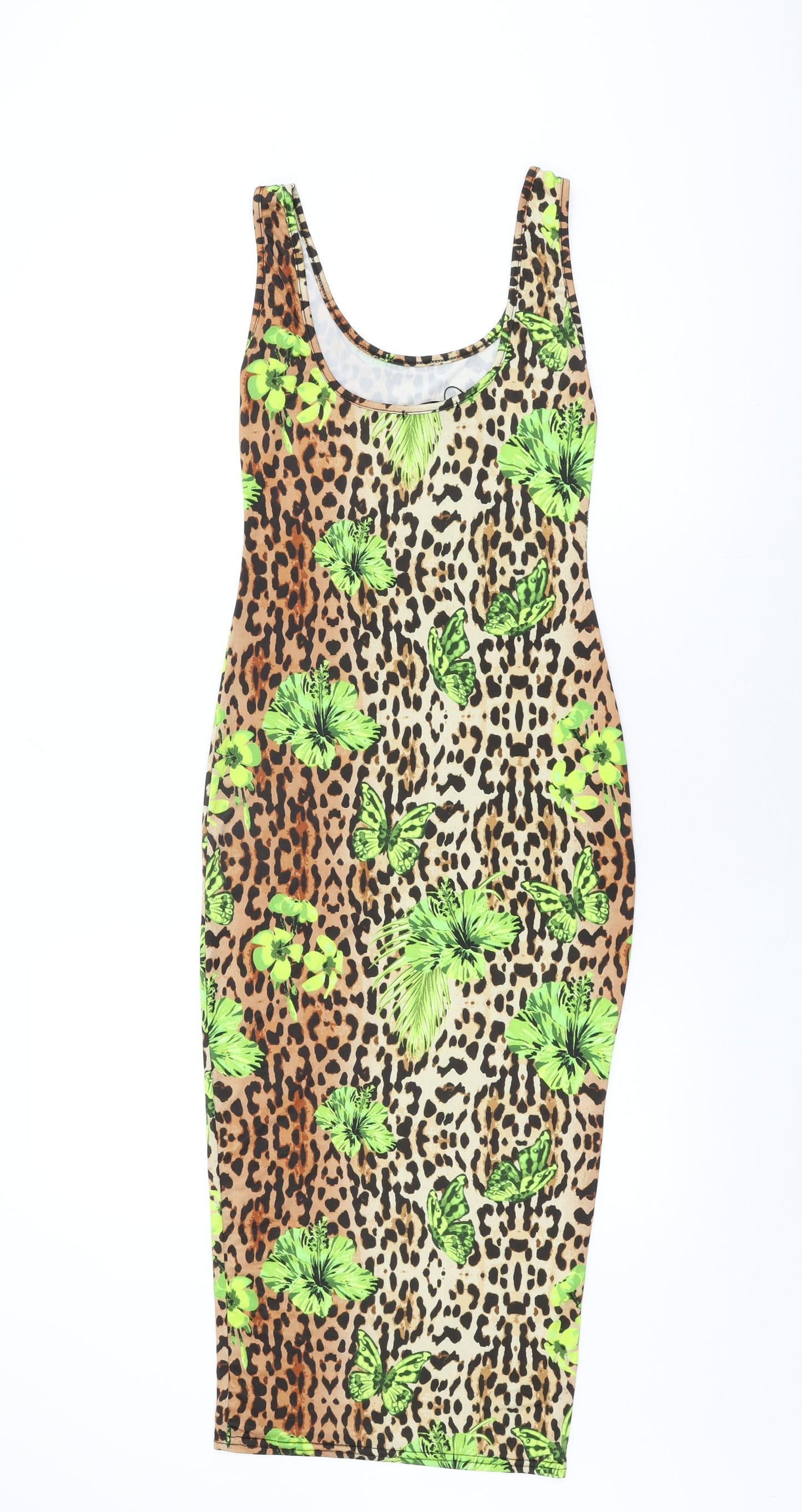 Missguided Womens Beige Animal Print Polyester Bodycon Size 8 Round Neck Pullover - Butterfly Print