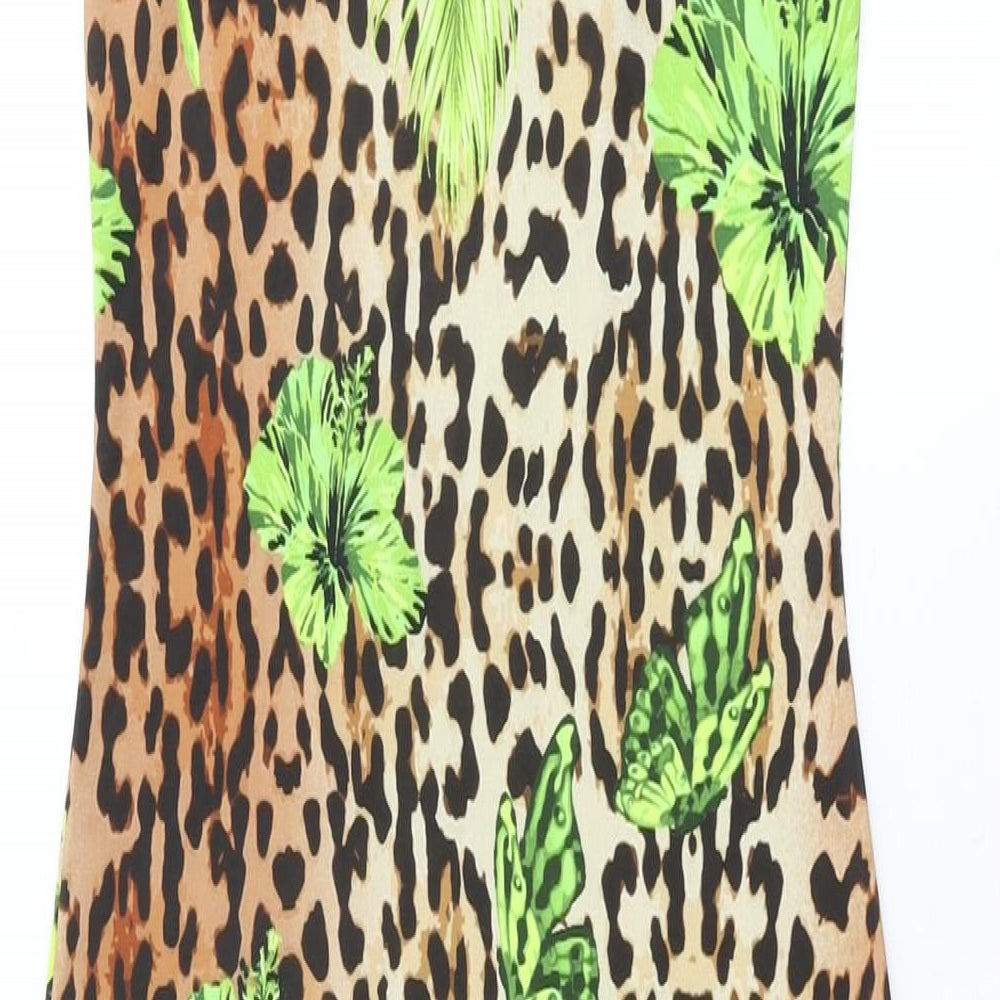 Missguided Womens Beige Animal Print Polyester Bodycon Size 8 Round Neck Pullover - Butterfly Print