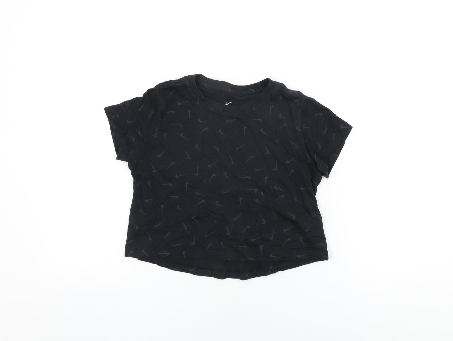 Nike Girls Black Geometric Cotton Basic T-Shirt Size M Round Neck Pullover - Nike Tick Print