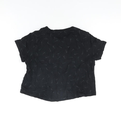 Nike Girls Black Geometric Cotton Basic T-Shirt Size M Round Neck Pullover - Nike Tick Print