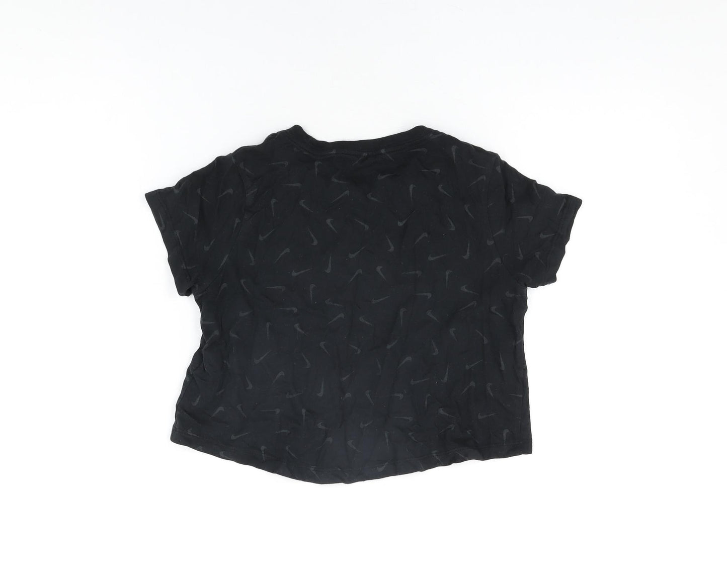 Nike Girls Black Geometric Cotton Basic T-Shirt Size M Round Neck Pullover - Nike Tick Print