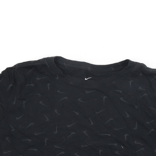 Nike Girls Black Geometric Cotton Basic T-Shirt Size M Round Neck Pullover - Nike Tick Print