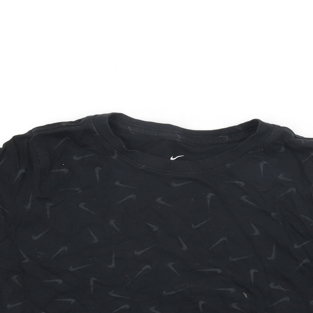 Nike Girls Black Geometric Cotton Basic T-Shirt Size M Round Neck Pullover - Nike Tick Print