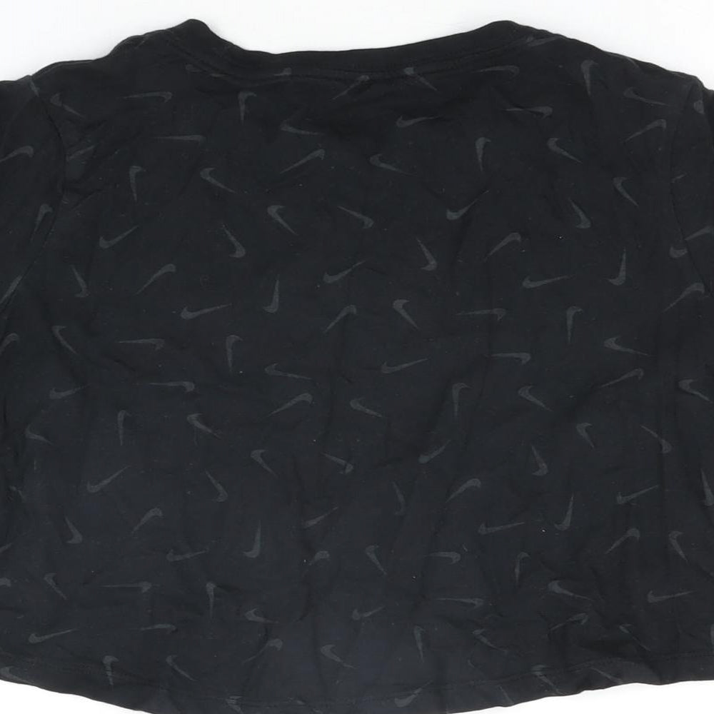 Nike Girls Black Geometric Cotton Basic T-Shirt Size M Round Neck Pullover - Nike Tick Print