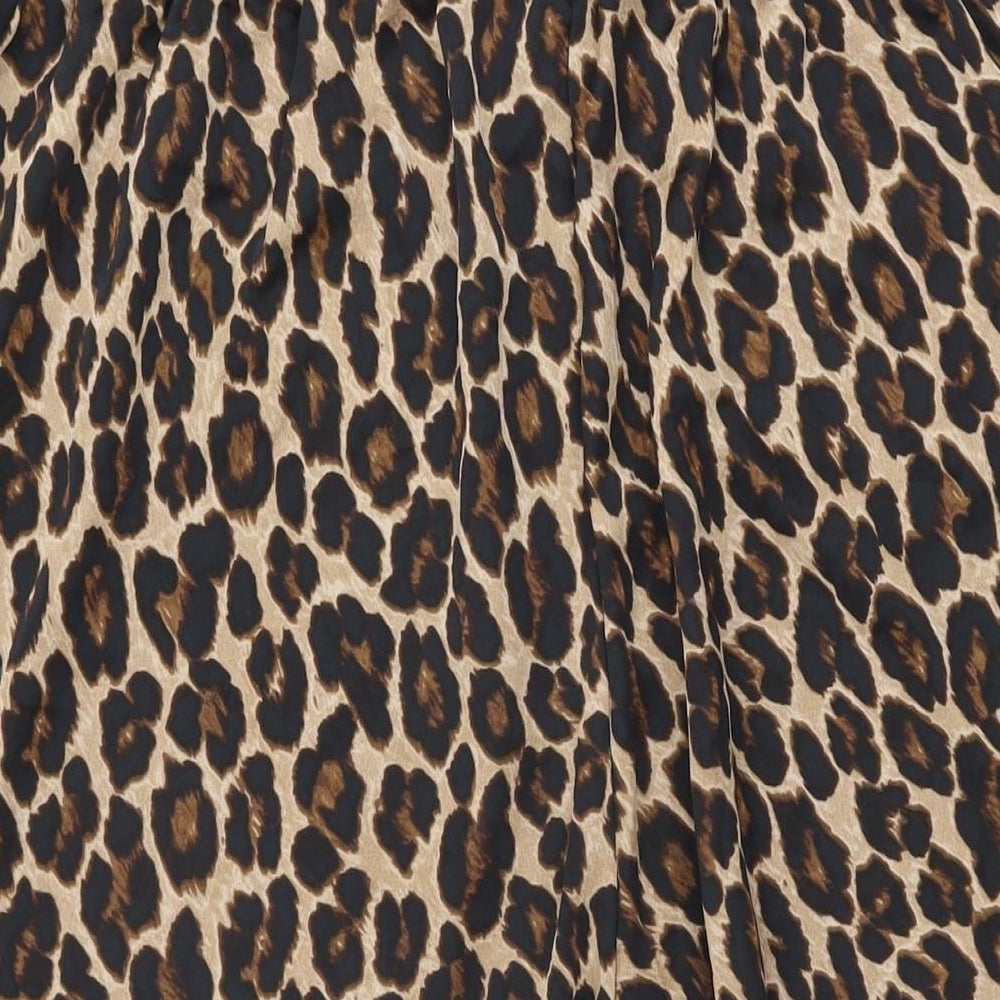 New Look Womens Beige Polyester Cropped Trousers Size 28 L23 in Regular - Leopard Print