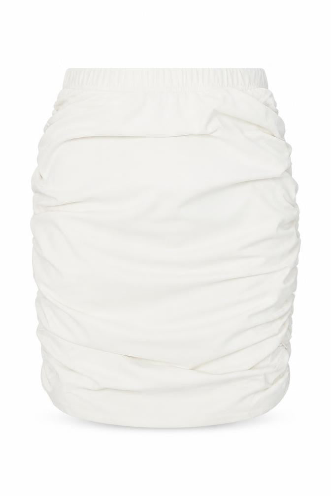 Front view of PRETTYLITTLETHING women’s white polyester mini skirt, size UK 8