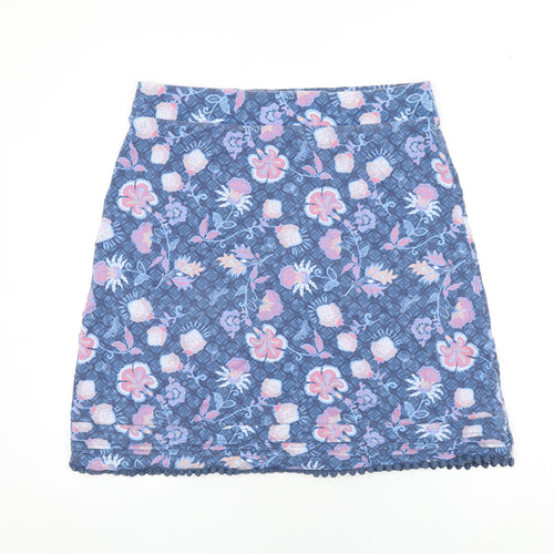 Per Una Womens Blue Floral Cotton A-Line Skirt Size 16