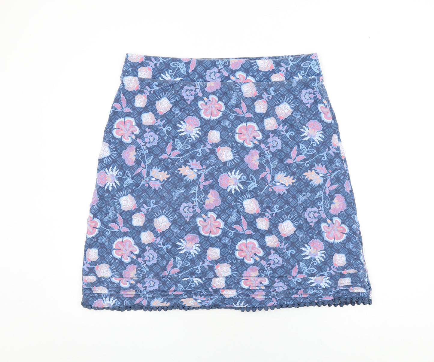 Per Una Womens Blue Floral Cotton A-Line Skirt Size 16