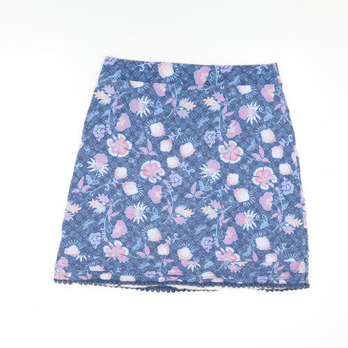 Per Una Womens Blue Floral Cotton A-Line Skirt Size 16