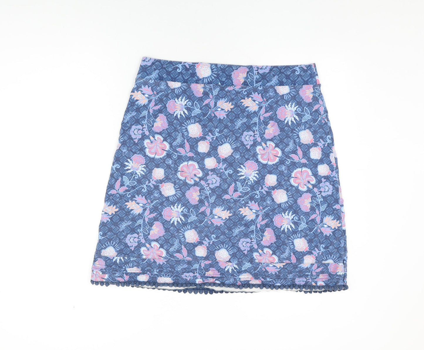 Per Una Womens Blue Floral Cotton A-Line Skirt Size 16