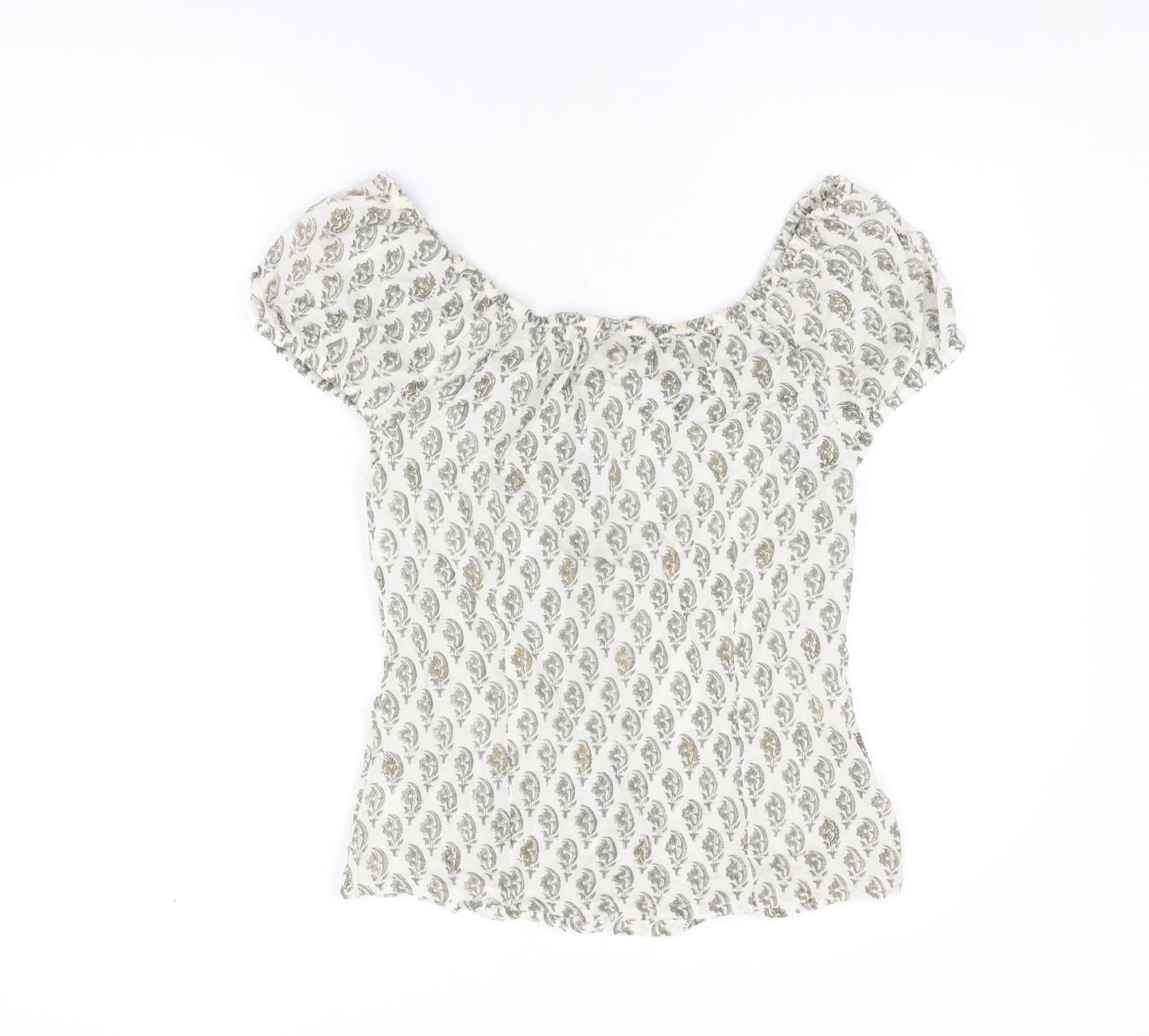 Anokhi Womens White Floral Cotton Basic Button-Up Size S Off the Shoulder