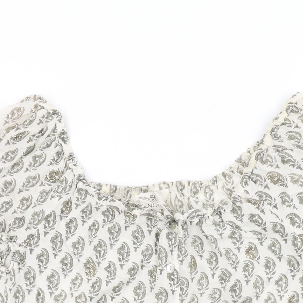 Anokhi Womens White Floral Cotton Basic Button-Up Size S Off the Shoulder