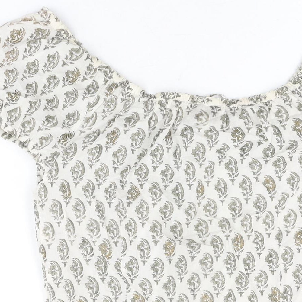 Anokhi Womens White Floral Cotton Basic Button-Up Size S Off the Shoulder