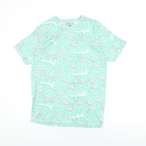DY Jeans Womens Green Geometric Cotton Basic T-Shirt Size M Round Neck - Flamingo