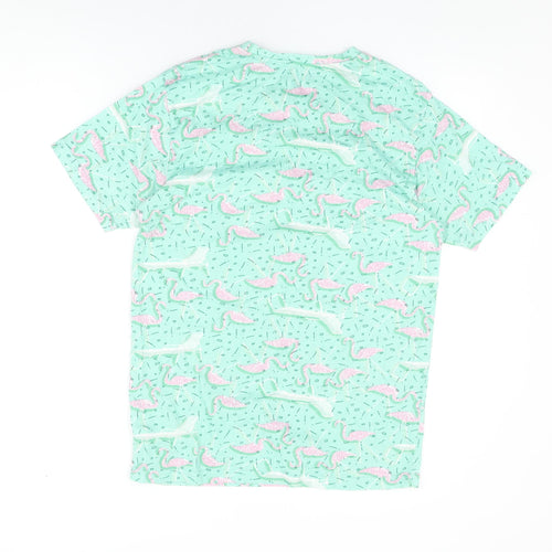 DY Jeans Womens Green Geometric Cotton Basic T-Shirt Size M Round Neck - Flamingo