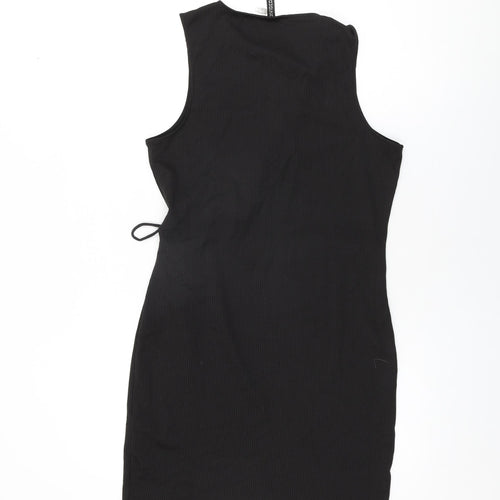 H&M Womens Black Polyester Bodycon Size L Round Neck Tie