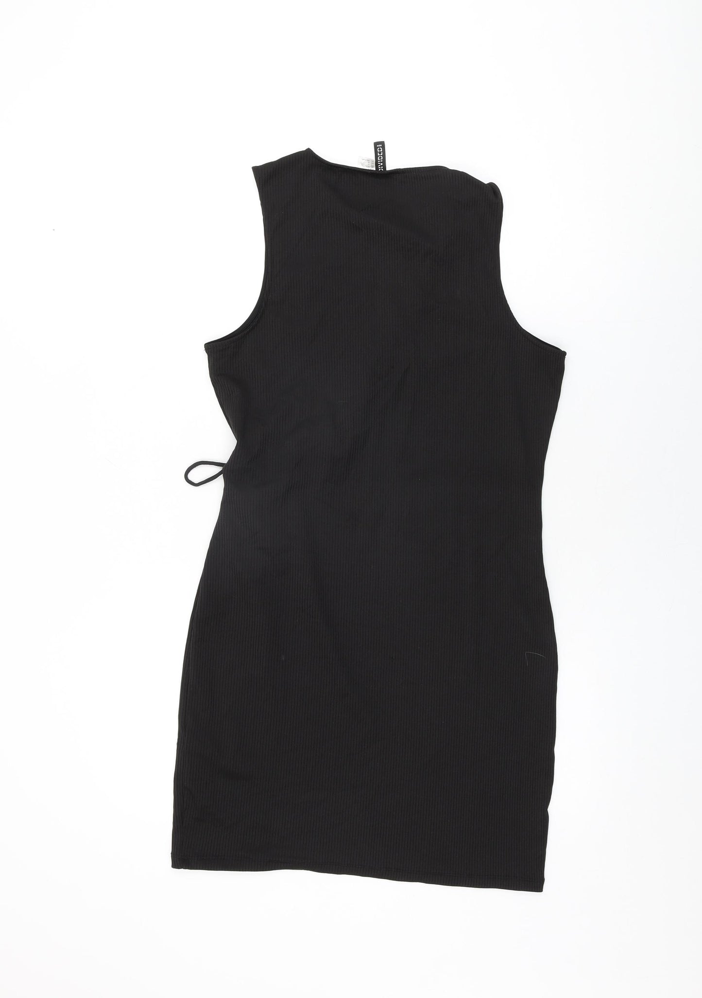 H&M Womens Black Polyester Bodycon Size L Round Neck Tie