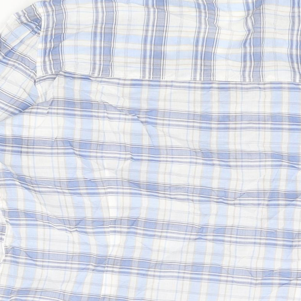 marks and Womens Blue Plaid Cotton Basic T-Shirt Size 16 V-Neck