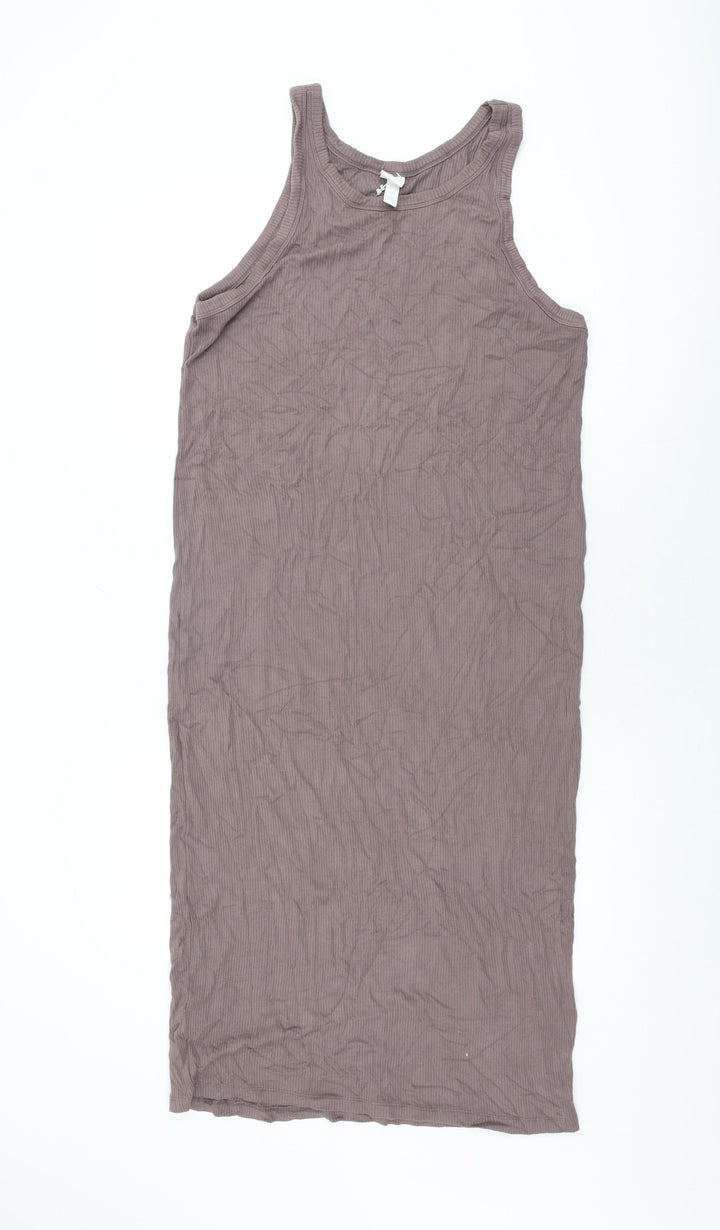 H&M Womens Brown Viscose Shift Size L Round Neck Pullover