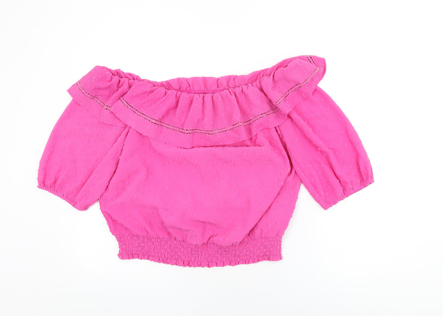 Love & Roses Womens Pink Polyester Basic Blouse Size 16 Scoop Neck - Frill Detail