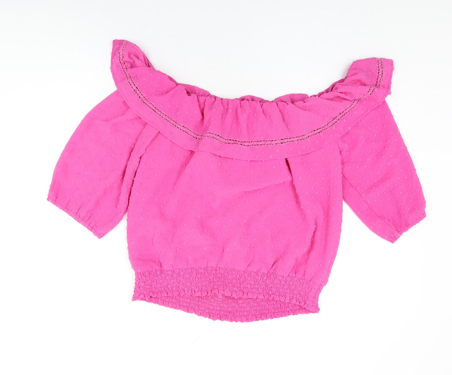 Love & Roses Womens Pink Polyester Basic Blouse Size 16 Scoop Neck - Frill Detail