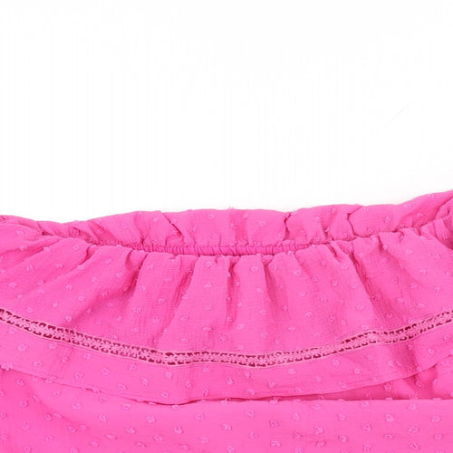 Love & Roses Womens Pink Polyester Basic Blouse Size 16 Scoop Neck - Frill Detail
