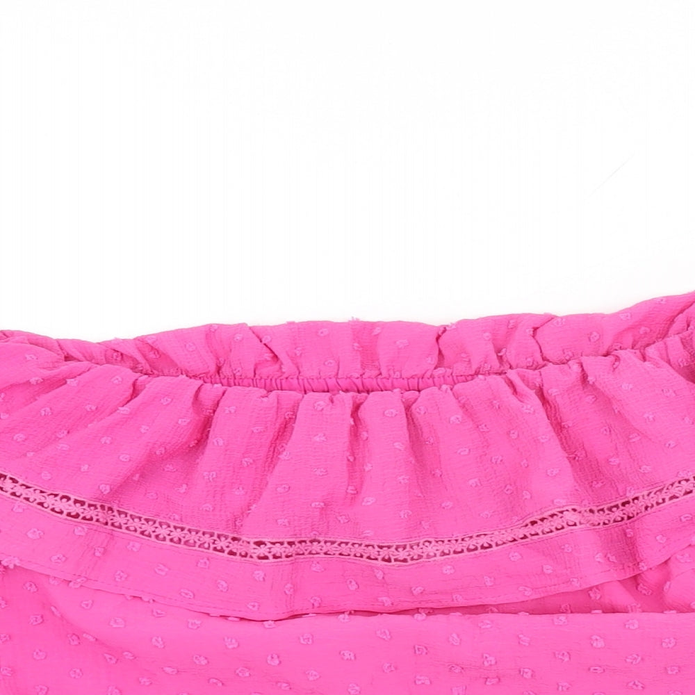 Love & Roses Womens Pink Polyester Basic Blouse Size 16 Scoop Neck - Frill Detail
