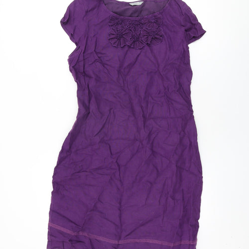 Per Una Womens Purple Linen Shift Size 14 Round Neck Zip